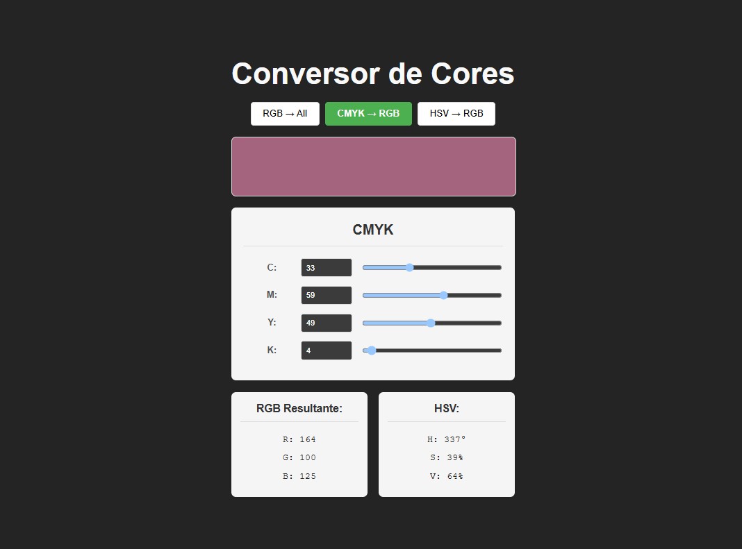 Conversor de cores RGB CMYK HSV